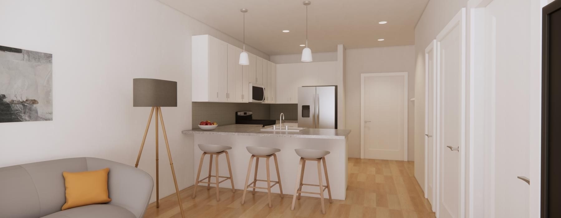 a room with a table and chairs